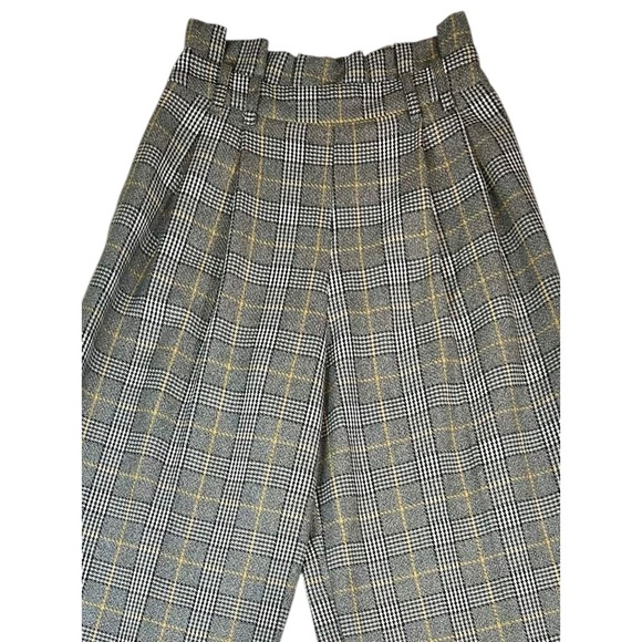 Topshop Pants - Topshop Grey Yellow Plaid Wide Leg Paperbag Waist Trousers Glen Check Pants US 4